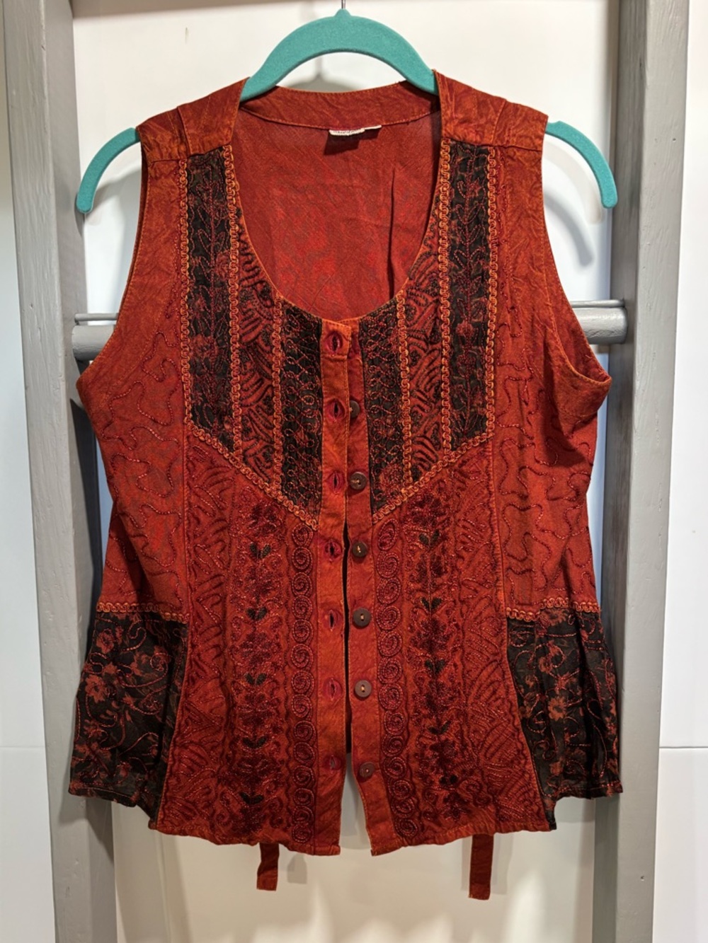 Womens S/M Embroidered Tunic Vest, festival, Y2K, global village, bohemian, boho